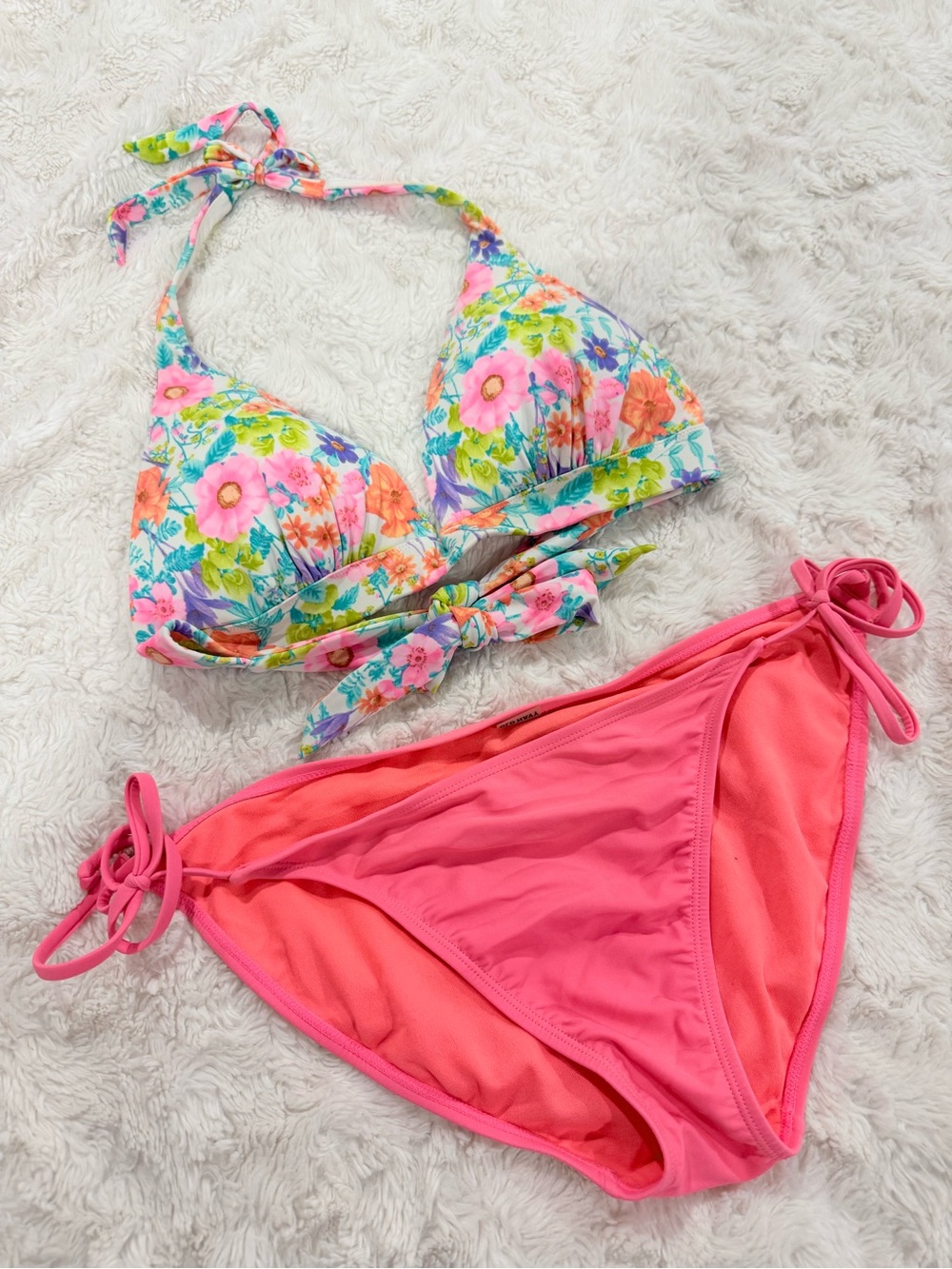 Victoria's Secret Floral Halter Bikini Top with Old Navy Tie-Side Bottoms L